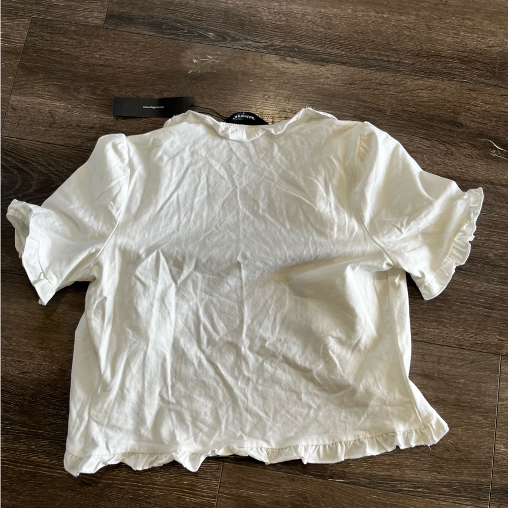 Allegra K White Ruffle Hem Short Sleeve Top - Picture 2 of 4